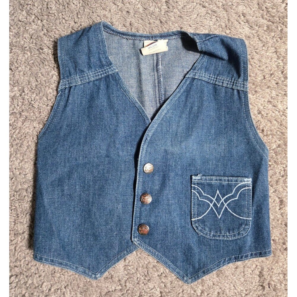 Vtg Wrangler Youth Western Jean Denim Vest Blue Unisex Youth 6 Cowboy Cowgirl